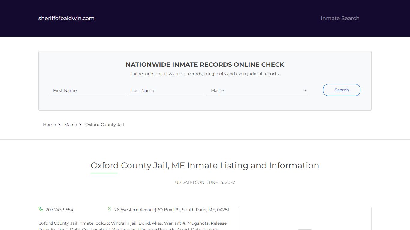 Oxford County Jail, ME Inmate Listing and Information