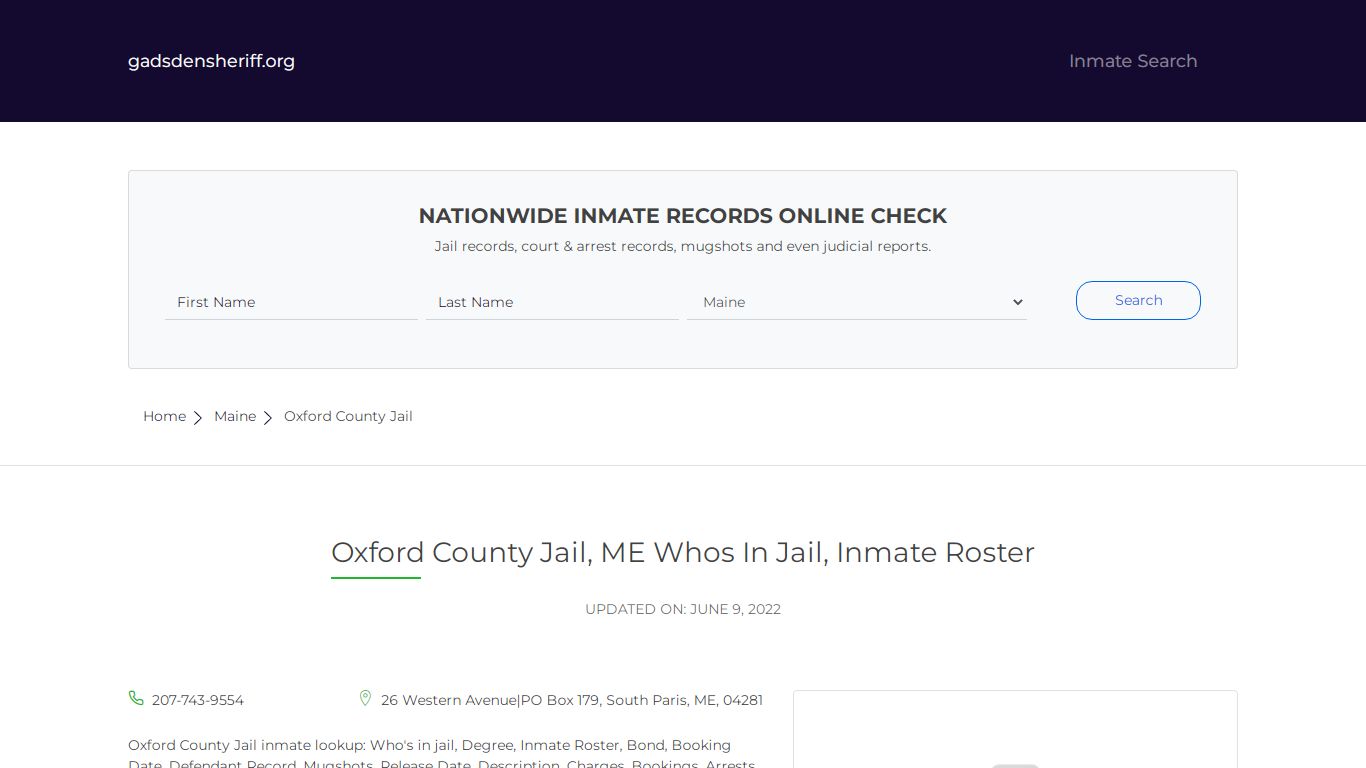 Oxford County Jail, ME Inmate Roster, Whos In Jail